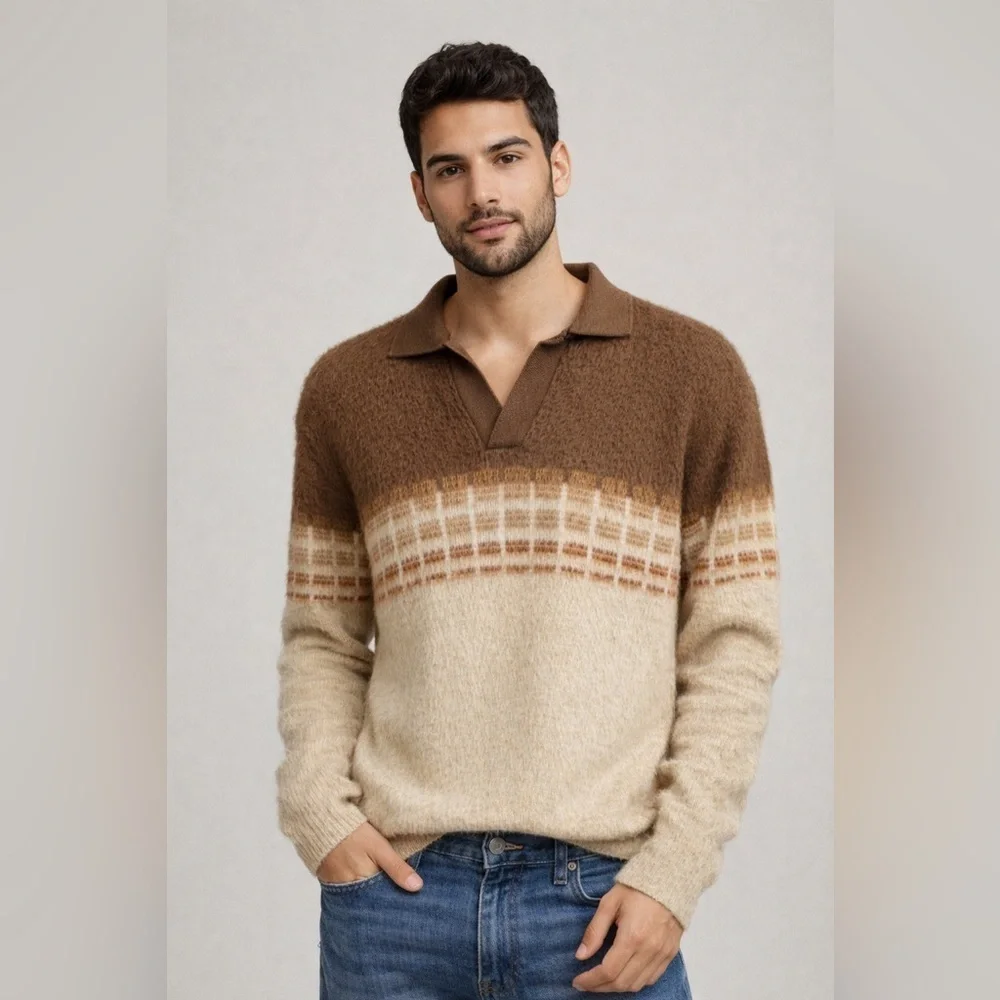 Vintage Grandpa Fuzzy Polo Sweater Size Medium